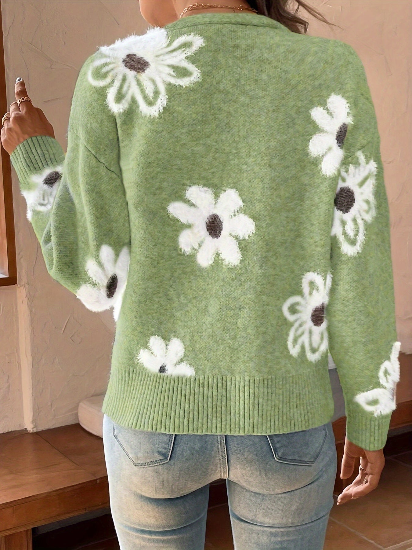 Nina Strikket Cardigan med Blomstermønster