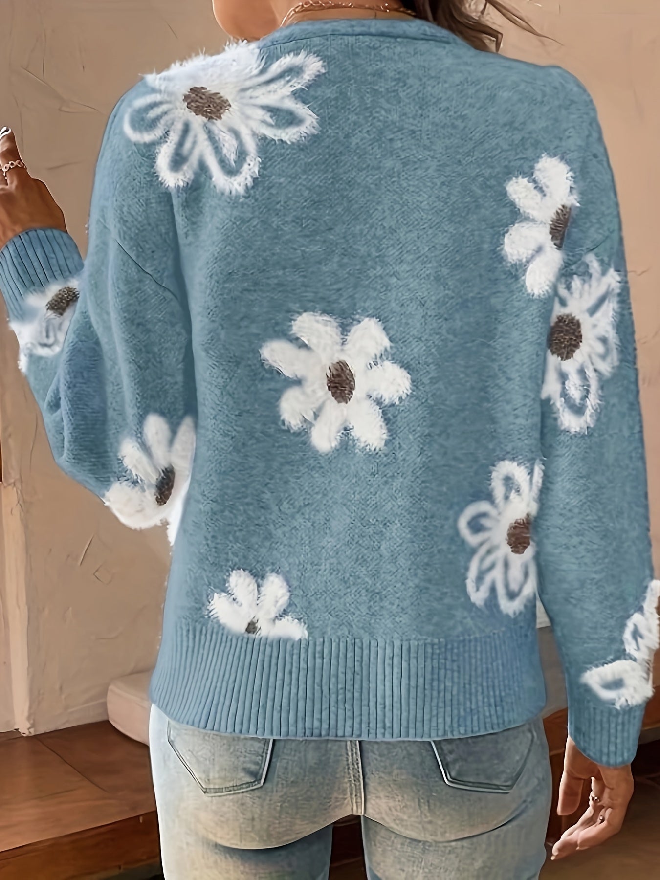 Nina Strikket Cardigan med Blomstermønster
