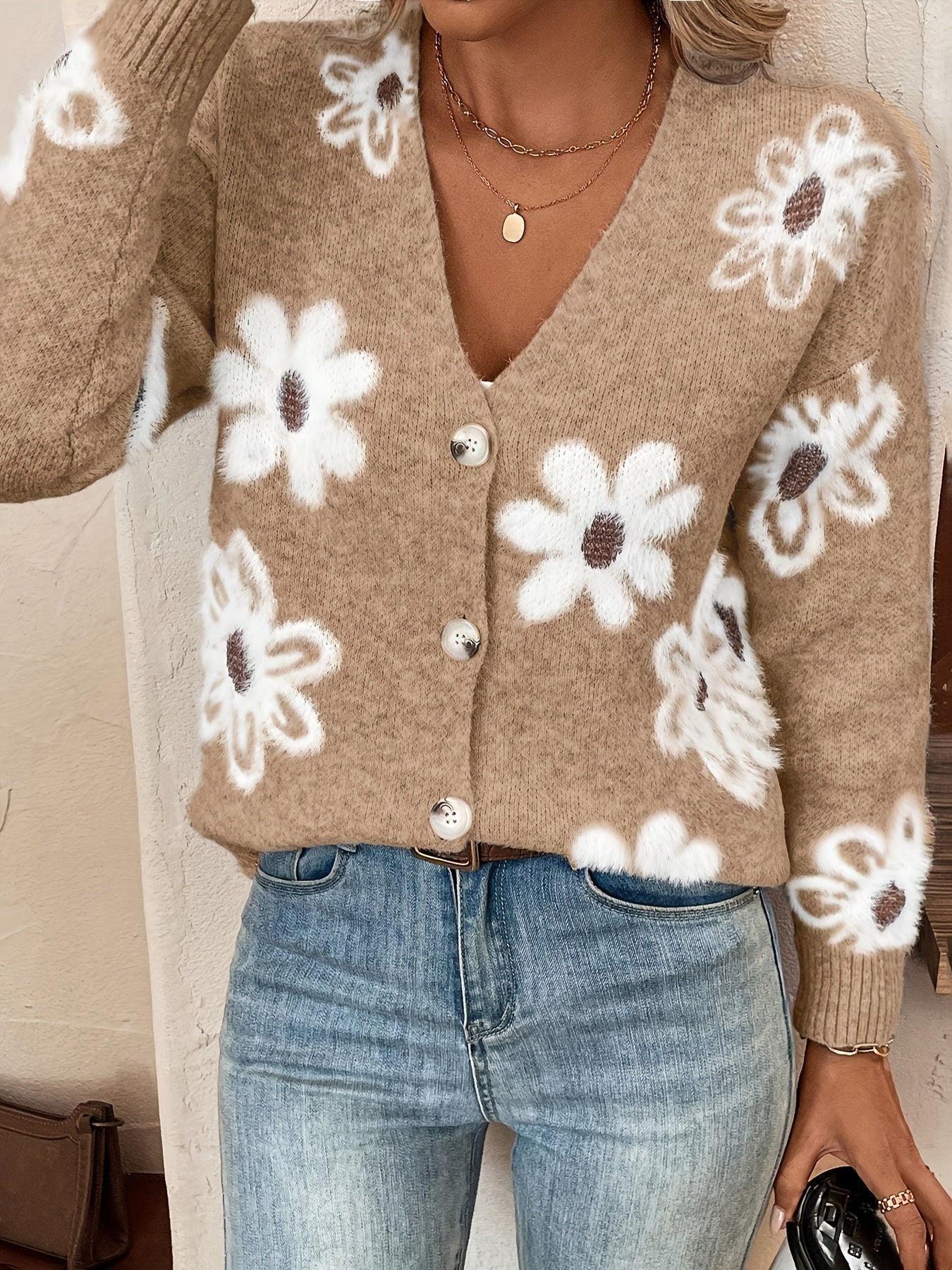 Nina Strikket Cardigan med Blomstermønster