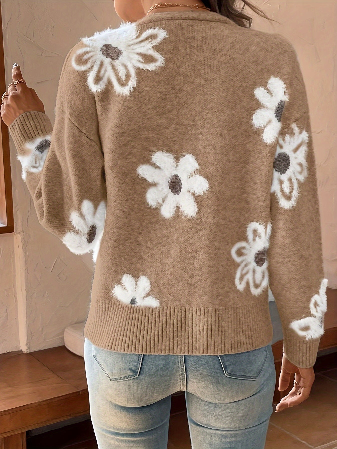 Nina Strikket Cardigan med Blomstermønster