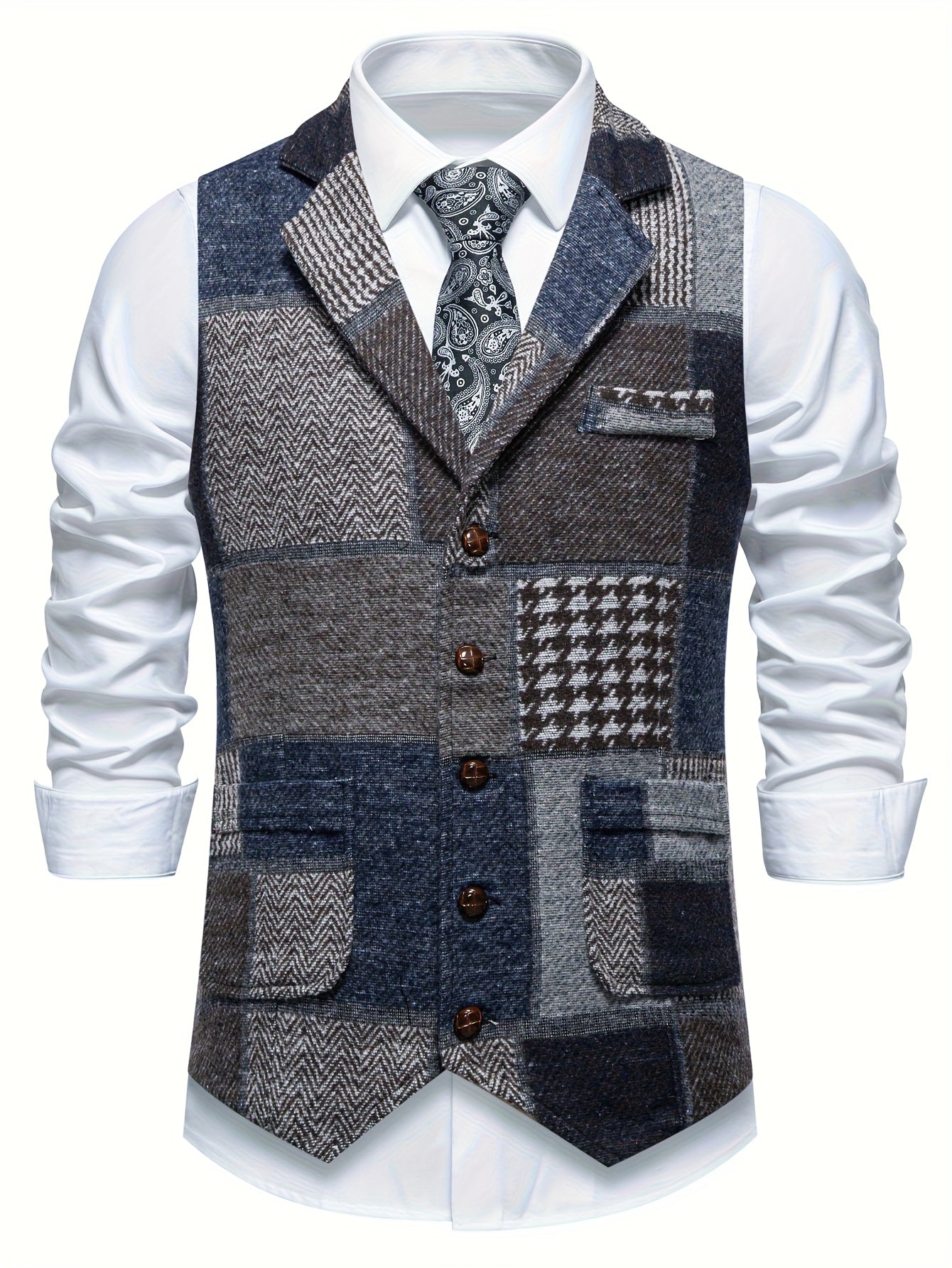 RAVNHOLM Tweed-vest med sildebensmønster