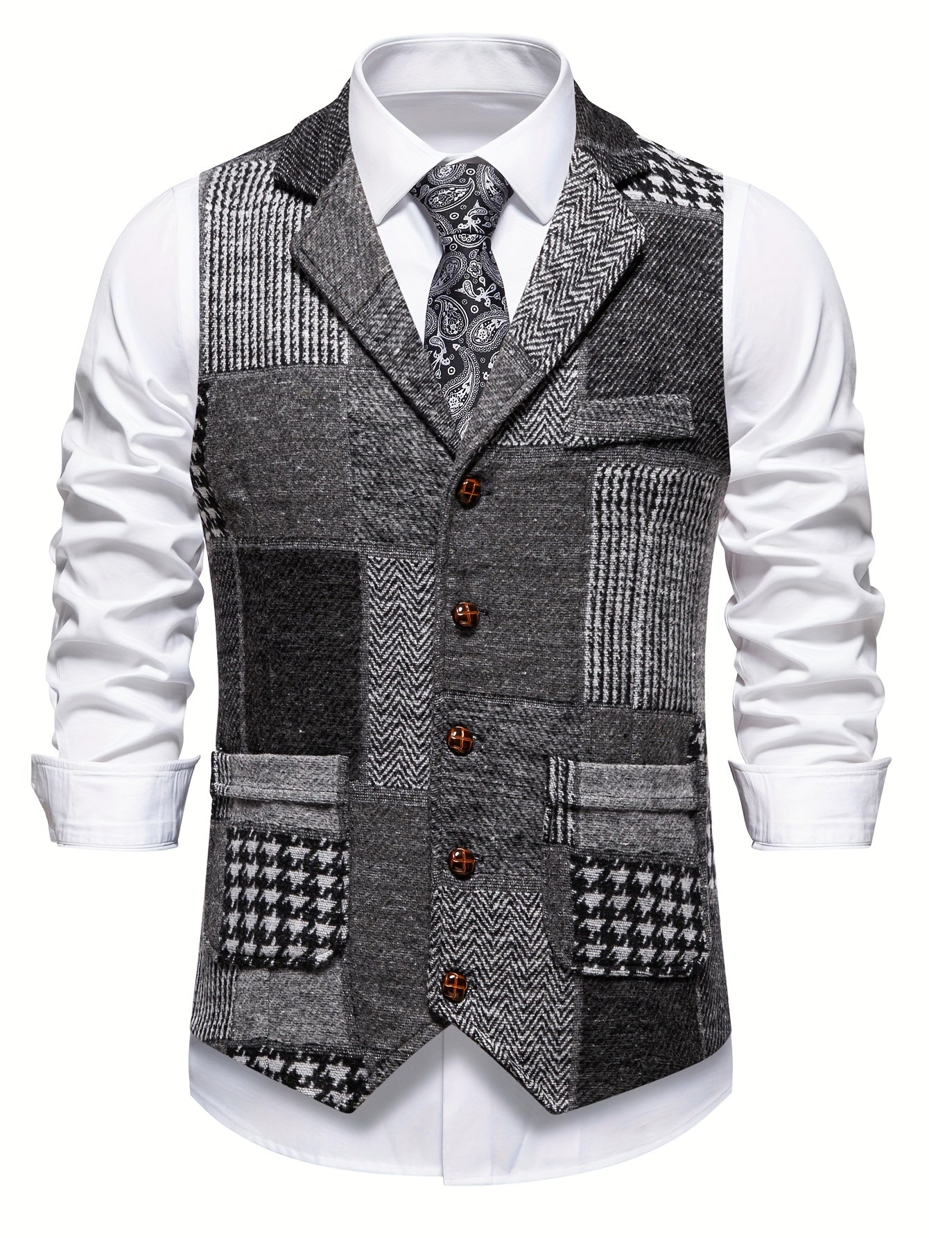 RAVNHOLM Tweed-vest med sildebensmønster